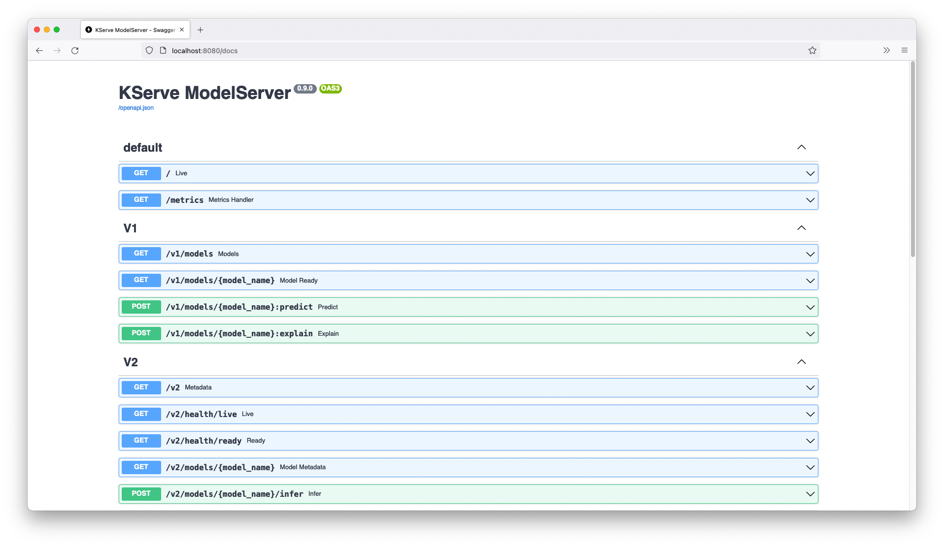 KServe ModelServer Swagger UI